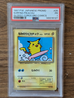 1997 Pokemon Japanese Promo PSA 1 SURFING PIKACHU Glossy Corocoro #25 FRESH SLAB - Image 1
