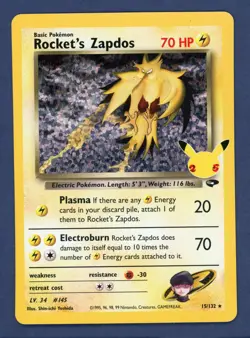 Rocket's Zapdos 15/132 holo Celebrations: Classic Collection Pokemon Holo NM - Image 1