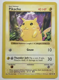 Pokemon TCG Pikachu Base Set Shadowless Yellow Cheeks Card 58/102 LP - Image 1