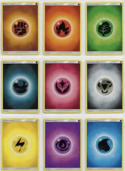 POKEMON Shining Legends NM COMPLETE SET Com NON-holo Basic ENERGY CARDS Lot of 9 - Image 1
