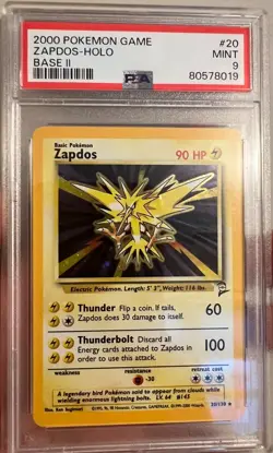 2000 Pokemon Base Set 2 Zapdos #20 English Holo Rare 20/130 - PSA 9 MINT - Image 1