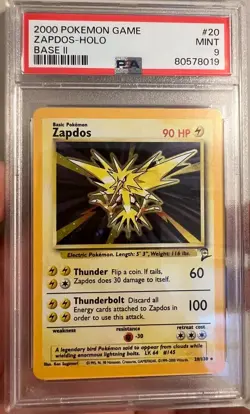 2000 Pokemon Base Set 2 Zapdos #20 English Holo Rare 20/130 - PSA 9 MINT - Image 2