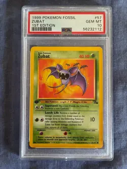 Zubat Pokemon Fossil Gem Mint PSA 10 1st Edition - Image 1