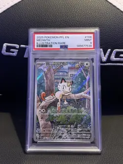 Meowth 106/094 Illustration Rare 2025 Pokemon Phantasmal Flames PSA 9 Gem Mint - Image 1