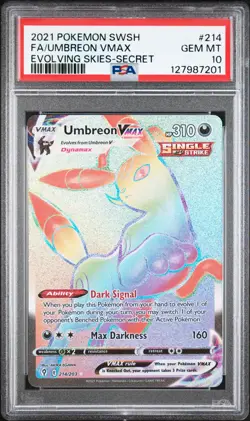 2021 POKEMON SWORD & SHIELD EVOLVING SKIES SECRET FULL ART/UMBREON VMAX PSA 10 - Image 1