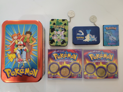 POKEMON Battling Coin Games (2), Collector Tins (3), and Lugia Holo Book -Golden - Image 2