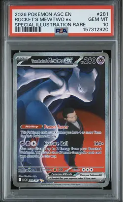 Pokemon TCG Team Rocket's Mewtwo EX SIR 281/217 pSA 10 - Image 1