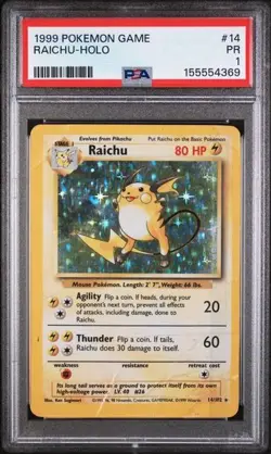 PSA 1 1999 POKEMON BASE SET #14 RAICHU HOLO - Image 1