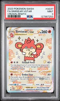 2023 POKEMON SWORD & SHIELD CROWN ZENITH #GG37 FULL ART/SIMISEAR VSTAR PSA 9 - Image 1
