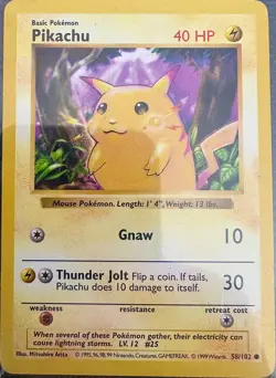 Pokemon TCG 1999 Base Set *Shadowless Yellow Cheeks Pikachu #58/102* - Image 1