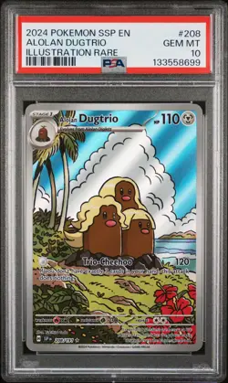 2024 POKEMON SSP EN-SURGING SPARKS ILLUSTRATION RARE #208 ALOLAN DUGTRIO PSA 10 - Image 1