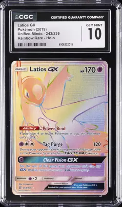 2019 POKEMON UNIFIED MINDS - RAINBOW RARE - HOLO LATIOS GX CGC 10 GEM MINT - Image 1
