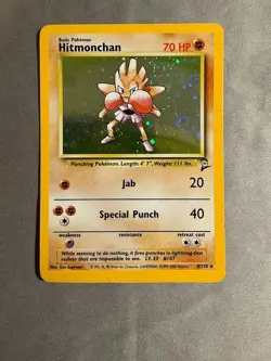 Pokemon Hitmonchan Base Set 2 Holo Unlimited Rare Card 7/102 Vintage TCG | LP - Image 1