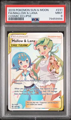 2019 POKEMON COSMIC ECLIPSE #231 FA/MALLOW & LANA COSMIC ECLIPSE PSA 9 - Image 1