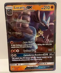 Lucario GX ULTRA RARE Black Star Promo SM100 Pokemon TCG Card Holo Foil LP - Image 1