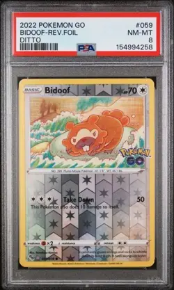 2022 Pokemon Go Bidoof Rev Foil Ditto #059 PSA 8 NM-MT - Image 1