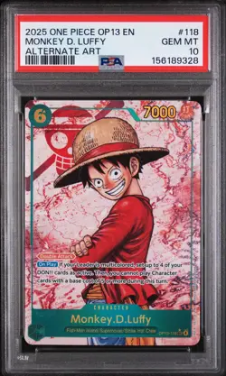 Monkey D. Luffy OP13-118 PSA 10 2025 One Piece Carrying on His Will SEC Alt Art - Image 1