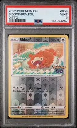 2022 POKEMON GO DITTO #059 BIDOOF-REVERSE FOIL PSA 9 - Image 1