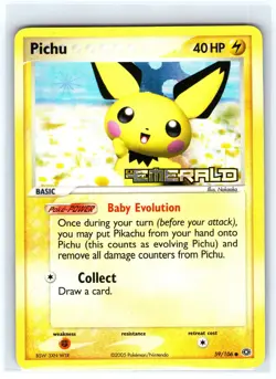 Pichu 59/106 Common Emerald Pokemon Reverse Holo Lightly Played - Image 1