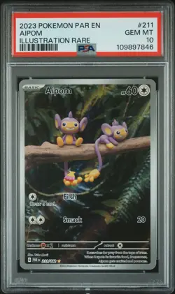 2023 POKEMON PAR EN-PARADOX RIFT ILLUSTRATION RARE #211 AIPOM PSA 10 - Image 1