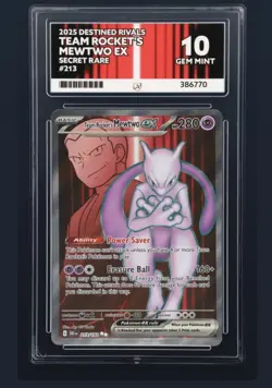 Pokemon TCG Team Rocket's Mewtwo EX 213/182 Destined Rivals SV10 Ace 10 Gem Mint - Image 1