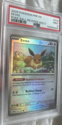 Eevee Prismatic Evolutions Reverse Holo Common Card 074/131 Gem Mint 9 Graded - Image 1