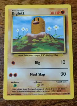 Diglett 47/102 Sideways Fighting Symbol Error Base Set Misprint Pokemon Card LP - Image 1