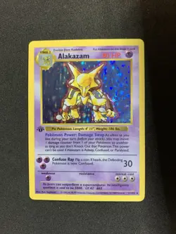 1999 Pokemon Base Set 1st Edition Shadowless Alakazam Holo Rare 1/102 WOTC - Image 1