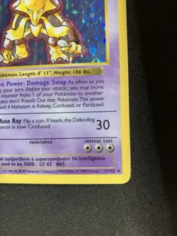 1999 Pokemon Base Set 1st Edition Shadowless Alakazam Holo Rare 1/102 WOTC - Image 3