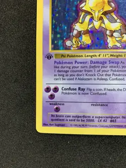 1999 Pokemon Base Set 1st Edition Shadowless Alakazam Holo Rare 1/102 WOTC - Image 4