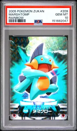 PSA 10 2026 CERT POP 4 MARSHTOMP RAINBOW PRISM 2005 CARDDASS POKEMON ZUKAN #209 - Image 1