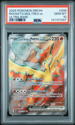 2025 POKEMON DRI EN-DESTINED RIVALS ULTRA RARE TEAM ROCKET'S MOLTRES EX PSA 10 - Image 1