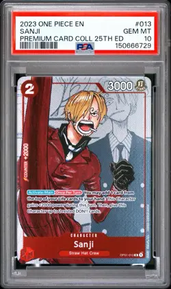 One Piece Sanji Bandai Premium Card Collection 25th Edition OP01-013 PSA 10 Gem - Image 1