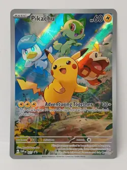 Pokemon Pikachu Adventuring Together 027 Holo Promo Card SVP TCG English 2023 - Image 1