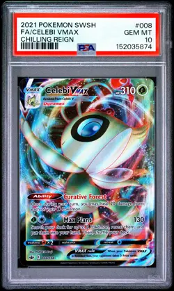 2021 POKEMON SWORD & SHIELD CHILLING REIGN #008 FULL ART/CELEBI VMAX PSA 10 - Image 1