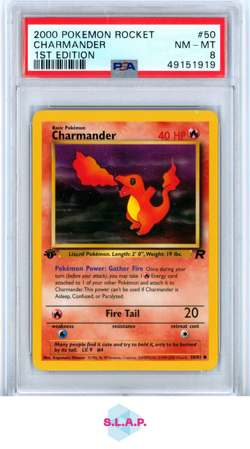 CHARMANDER 1ST EDITION POKEMON ROCKET 2000 50 PSA 8 - Image 1