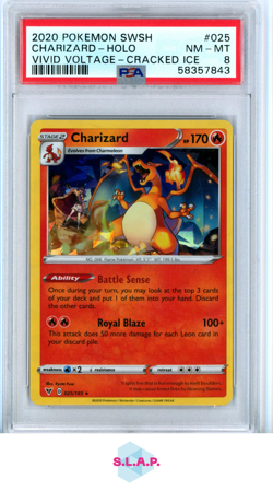 CHARIZARD-HOLO POKEMON VIVID VOLTAGE-CRACKED ICE SWSH 2020 025 PSA 8 - Image 1