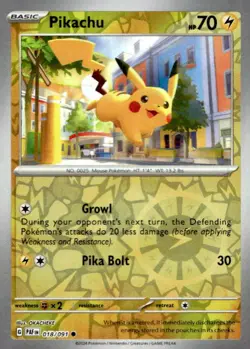Pikachu 018/091 Common Paldean Fates Pokemon Reverse Holo Near Mint - Image 1