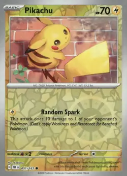 Pikachu 051/162 Common Temporal Forces Pokemon Reverse Holo Near Mint - Image 1