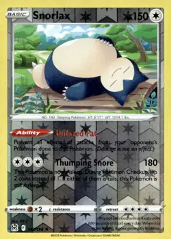 Snorlax 143/196 Holo Rare Lost Origin Pokemon Reverse Holo Near Mint - Image 1