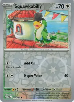 Squawkabilly Reverse Holo 141/159 Common SV09: Journey Together NM Pokemon - Image 1