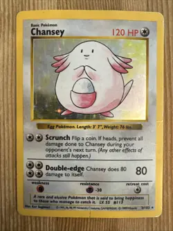 Chansey 3/102 1999 Base Set Shadowless Pokemon Card WOTC Vintage Holo Rare DMG 2 - Image 1