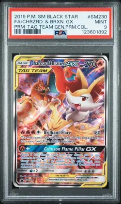 PSA 9 MINT Charizard & Braixen GX SM230 Tag Team Black Star Promo Pokemon Card - Image 1