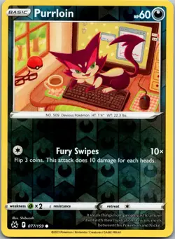 Purrloin 077/159 - Crown Zenith Pokemon TCG NM Reverse Holofoil - Image 1