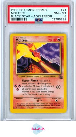MOLTRES BLACK STAR-AOKI ERROR POKEMON PROMO BLACK STAR 2000 21 PSA 8 - Image 1