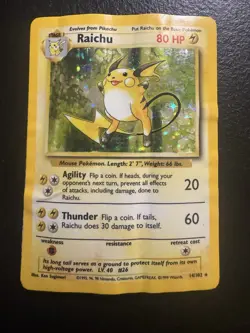 Pokemon TCG Base Set Raichu Holo Card 14/102 Unlimited Holo Rare - Image 1