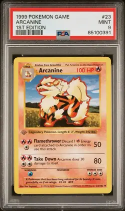 1999 Arcanine 023/102 Base Shadowless 1st Ed PSA 9 - Image 1