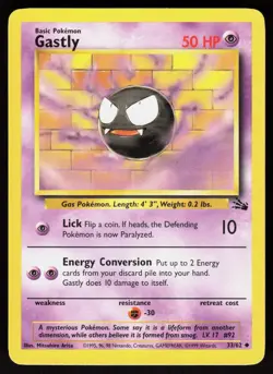 Gastly 33/62 Uncommon Fossil Pokemon Unlimited Damaged - Image 1