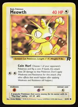 Meowth 62/82 Common Team Rocket Pokemon Unlimited Damaged - Image 1