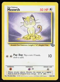 Meowth 56/64 Common Jungle Pokemon Unlimited Damaged - Image 1